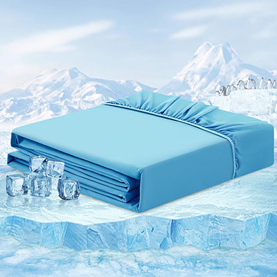 ELEMUSE Pengucool Cooling Fitted Sheet, Ultimate Coolness, Luxurious Soft for Hot Sleepers, Fitted Bottom Bed Sheet Only with Deep Pocket, Snug Fit Up to 21" Mattress (Blue)